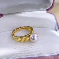 Retro Collection 7-8mm Aurora White Natural Freshwater Akoya Pearl Ring S925 Sterling Silver Gold Plated High Appearance Gift
