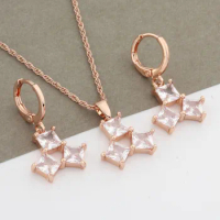 585 Rose Gold Color High Quality Jewelry Set For Women Girls Gift Square Natural Zircon Hanging Earring Sets Daily Jewelry Sets