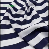 Draping anti wrinkle navy white striped fabric, linen satin fabric, dress shirt imitation vinegar acid hemp fabric.