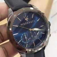 【MASERATI 瑪莎拉蒂】MASERATI手錶型號R8871612008(寶藍色錶面古銅色錶殼咖啡色真皮皮革錶帶款)