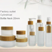 48pcs 200g 50pcs 50g frosted clear glass jar with bamboo lids 50pcs 100ml dropper bottle 50pcs 120ml frosted clear pump bottle
