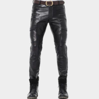 2021 Genuine Leather Pants Male Profession Motorcycle Biker Trousers High Quality Male Soft Leather Black Pants Protective gear