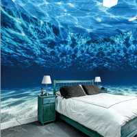 3D海底世界墻紙游泳館壁紙海洋主題游樂園背景墻畫男孩兒童房壁布