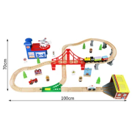 Traffic Mobilization Wooden Track Set With Cabin Apron Double Track Accessories Compatible With Electric Train Kids Toys PD20