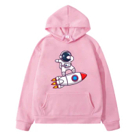 Astronaut Rockets Pattern Sweatshirts Cute Cartoon Teens Pullovers Children's Clothing Anime Hoodies for Kids Boys Outerwear 90s