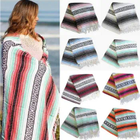 Mexican Rainbow Stripe Knitted Blanket with Tassel Geometric Pattern Sofa Cover Shawl Yoga Picnic Mat Portable Throw Blankets