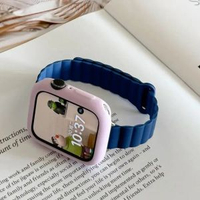 磁吸矽膠細款拼色保護殼iwatch錶帶se適用Applewatch蘋果s9手錶s8深藍拼淺藍磁吸（細款）+淺紫軟殼49mm（Ultra/Ultra2/3）