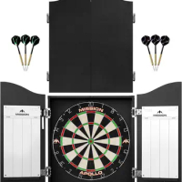 Mission Darts Home Centre | Complete Darts Package Including Apollo Dartboard with Cabinet, Easy Wipe Score Panels and 2 Sets of