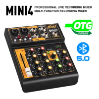 Debra Mini4 Audio Mixer Interface DJ Console OTG Metal Bluetooth 5.0 Reverb 48V Sound Card For Live Broadcast PC Recording