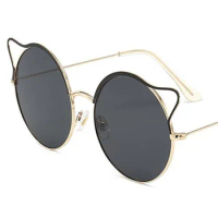 NEW Sunglasses Women Cut Cat Ear Sun Glasses Anti-UV Spectacles Round Frame Eyeglasses Alloy Ornamental Simplity Goggle