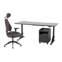 UPPSPEL/GRUPPSPEL 書桌，椅子/抽屜組, 黑色/灰色, 180x80 公分