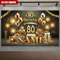 Custom 2D Flat Banner - a Personalized Item Featuring a Name And 'Happy 80Th Birthday' with a Luxuri