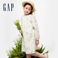 【GAP】女童裝 純棉印花圓領長袖洋裝-白色(890489)
