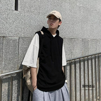 韓版學生運動無袖T恤帶帽衫寬鬆衛衣連帽背心男夏季【聚物優品】