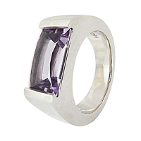 萬寶龍MONTBLANC 壓印LOGO紫寶石鑲飾寬版戒指(銀)