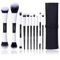 Makeup Brush Set 10pc Dual-Ended Makeup Brushes For Bronzer Contour Eyeshadow Blush Concealer & Foun