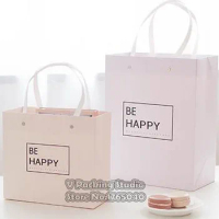 100pcs/lot Pink Gift bag with handle, Paper bag Gift shopping Bags packing Biscuits candy Food toy for Festival party wedding