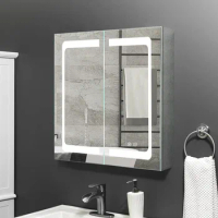 Bathroom Lighting LED Mirror Cabinet, Stainless Steel Wall Mounted Medicine Cabinet with Cooling, Dimming,and Anti Fog Functions