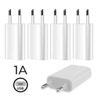 1/5Pcs EU Plug USB Charger 5W Fast Charging 5V 1A Home Travel Wall Phone Charger Power Supply Adapter For Mobile Phone X/8/7/6/5
