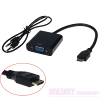 100pcs Mini HDMI micro HDMI to VGA with 3.5mm Jack Audio Cable Video Converter Adapter For Xbox 360 PS3 PS4 HDTV PC Laptop DVD