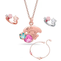 Sanrio Kawaii Hello Kitty Rose Diamond Necklace Cartoon My Melody Diamond Ring Bracelet Couple Jewelry Girl Holiday Gifts