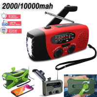 2000mAh Multifunctional Radio Hand Crank Solar USB Charging FM AM WB NOAA Weather Radio Emergency LED Flashlight Torch Power Ban