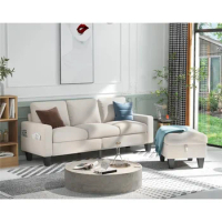 L-shaped Sofa Modern Linen Fabric 3 Seater Sofa with Convertible Storage Living Room Sofa Set