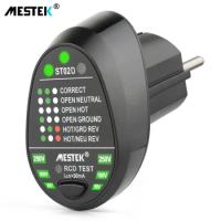 MESTEK Socket Testers Voltage Test Socket Detector RCD EU/US/UK Plug Ground Zero Line Plug Polarity Phase Check Breaker Finder