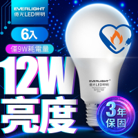 億光12W亮度 超節能plus僅9W用電量 LED燈泡 6入(白光)