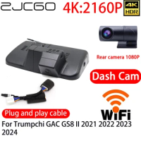 ZJCGO 4K DVR Dash Cam Wifi Front Rear Camera 24h Monitor For Trumpchi GAC GS8 II 2021 2022 2023 2024