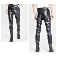 Leather Trousers Pants High Stretch Holiday Personality Trousers Solid Color Autumn Biker Leather Pants Casual