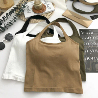 ONEFASHIONMALL BR186 Tanktop Wanita Tali Leher Tank Top U-Neck Halter Necktie Tanpa Kawat With Cup