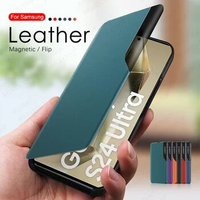 Smart Magnetic Leather Flip Case For Samsung Galaxy S24 Ultra Plus S 24 S24Plus S24Ultra Shockproof Book Stand Phone Cover Coque
