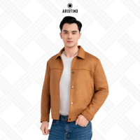 Áo khoác da lộn 2 lớp Aristino cổ áo bẻ, chất liệu mềm mịn, nút bấm kim loại chắc chắn - AJK607EDP01