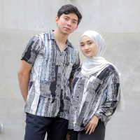 kemeja couple pasangan kekinian rayon pantai hawaii motif vintage
