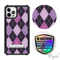 apbs iPhone 12 Pro Max 6.7吋專利軍規防摔立架手機殼-英倫菱格紋紫