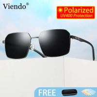 Viendo Frame Kacamata Hitam Polarized Pria Cowok Wanita Keran Retro Elastik TR90 Besi Aviator Anti S