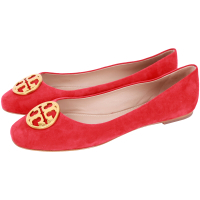 TORY BURCH Chelsea 黃銅標誌麂皮娃娃鞋(紅色)