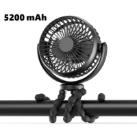 Newly 5200mAh Stroller Fan, Hand Held Rechargeable USB Bladeless Small Folding Fans Mini Ventilator Silent Table Outdoor Cooler