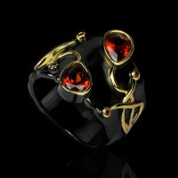 Exquisite Women's 925 Silver Ring Gold Winding Design Red AAAA Zircon Ring Creative Black Gold Jewelry Party Girl Gift Ring