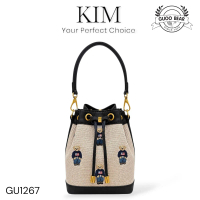 GUOO Bear - Tas Bucket Selempang Wanita Serut Kanvas Mewah Kim studio