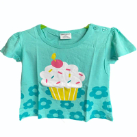 【時尚Baby】童裝 女童 短袖T恤淡綠色可愛蛋糕純棉休閒上衣(女嬰女童純棉T恤春夏短袖上衣)