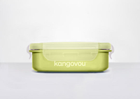 美國 Kangovou 小袋鼠不鏽鋼安全寶寶餐盒-青蘋綠【紫貝殼】