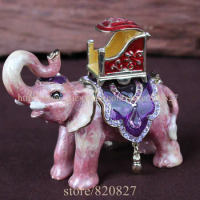Parade Elephant Bejeweled Handcrafted Pewter Trinket Box Hand Enameled with Crystals Elephant Jeweled Trinket Box