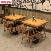 【附發票】?美式實木方桌咖啡廳奶茶店桌椅組合簡約鐵藝四方桌飯店餐廳餐桌椅AA605