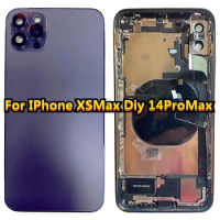 For Iphone XS Max Like To 13 14 ProMax, Full Assembly Diy Back Housing, Stainless Steel Frame Cover, Battery Door, Repair Parts
