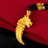 越南沙金狼牙吊墜黃銅鍍金個性時尚男士24k金狼牙吊墜配飾禮物