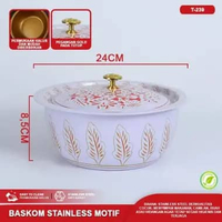 Mangkok Baskom Wadah Kobokan Stainless dengan Tutup Waskom Enamel Bunga Tahan Karat Baskom Tutup 24C