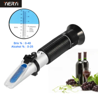 0-40% Brix 0-25% Alcohol Grapes Wine Refractometer ATC Handheld Concentration Meter Fruit Sugar Content Tester Measurement