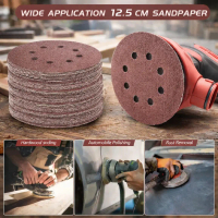 100pcs Amplas Bulat 5 Inch Grit 80 100 120 150 180 320 600 Orbital Sander 12.5cm dengan 8 Lubang